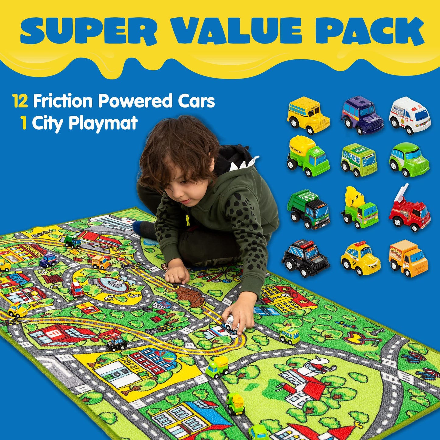 Carpet Playmat with 12 Cars Set