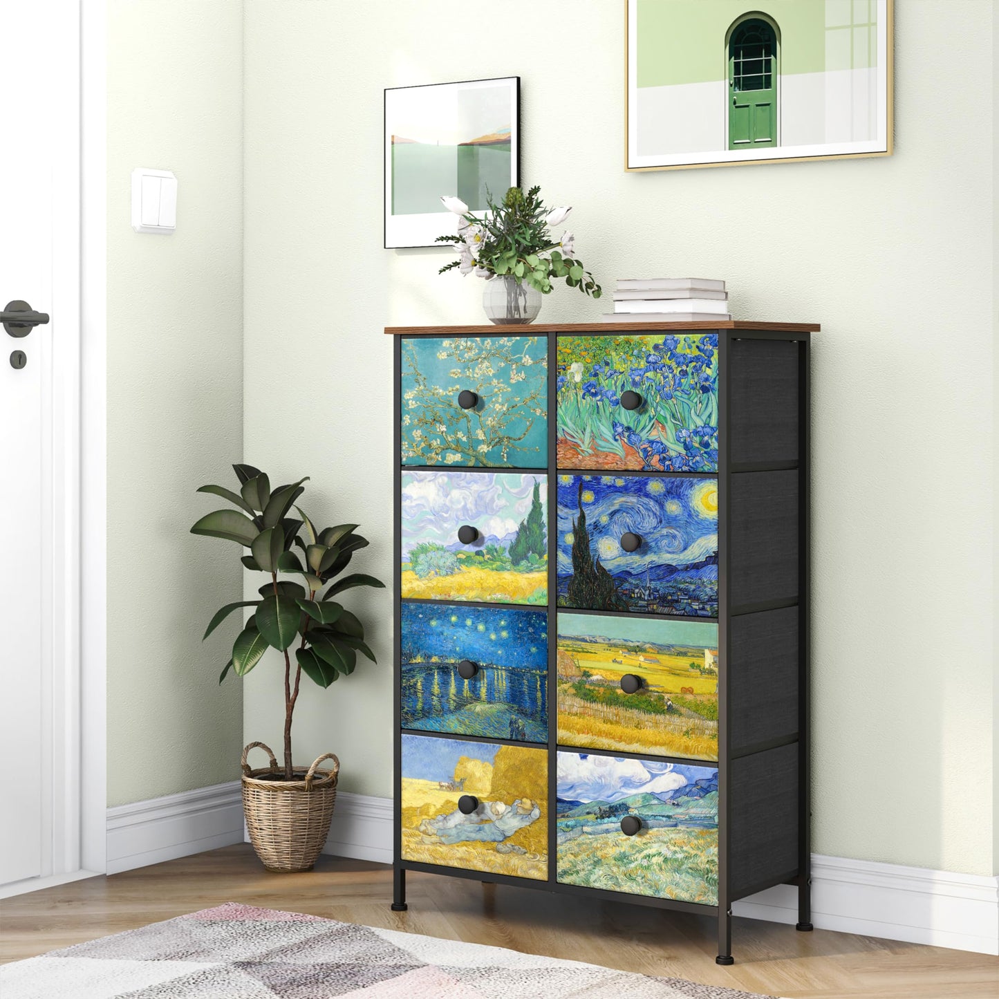 Tall Dresser with 8 Drawers - Rustic Brown Wood