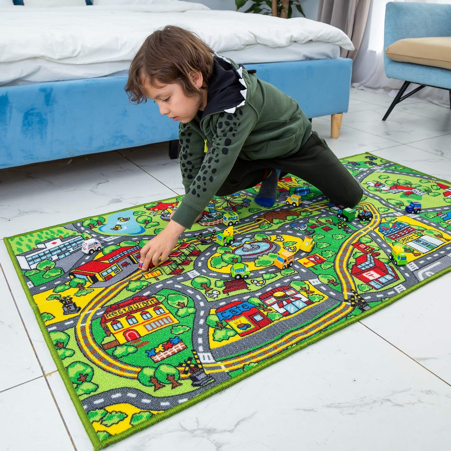 Carpet Playmat with 12 Cars Set