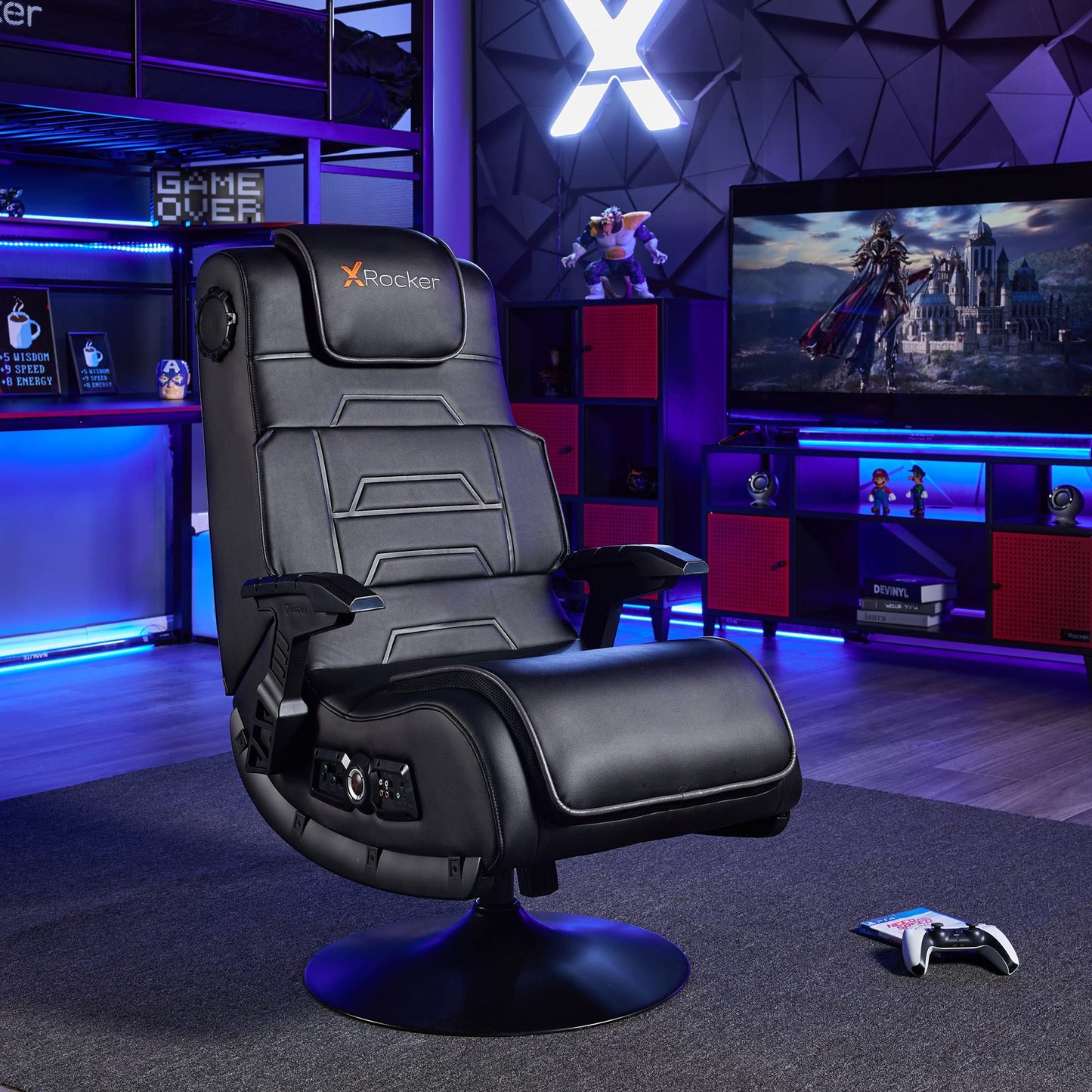 Leather Lounging Video Gaming Pedestal Chair with Vibration