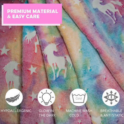 Glow in The Dark Unicorn Throw Blanket - Rainbow Color