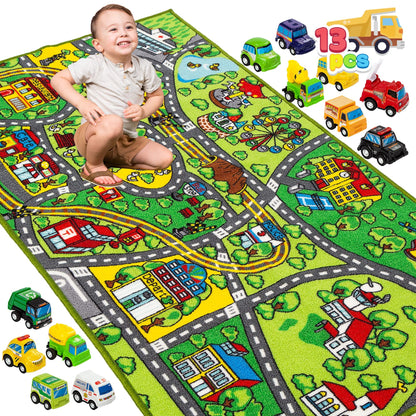 Carpet Playmat with 12 Cars Set