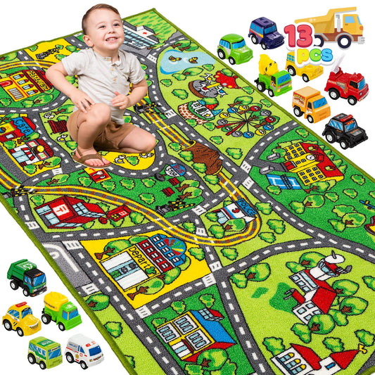 Carpet Playmat with 12 Cars Set